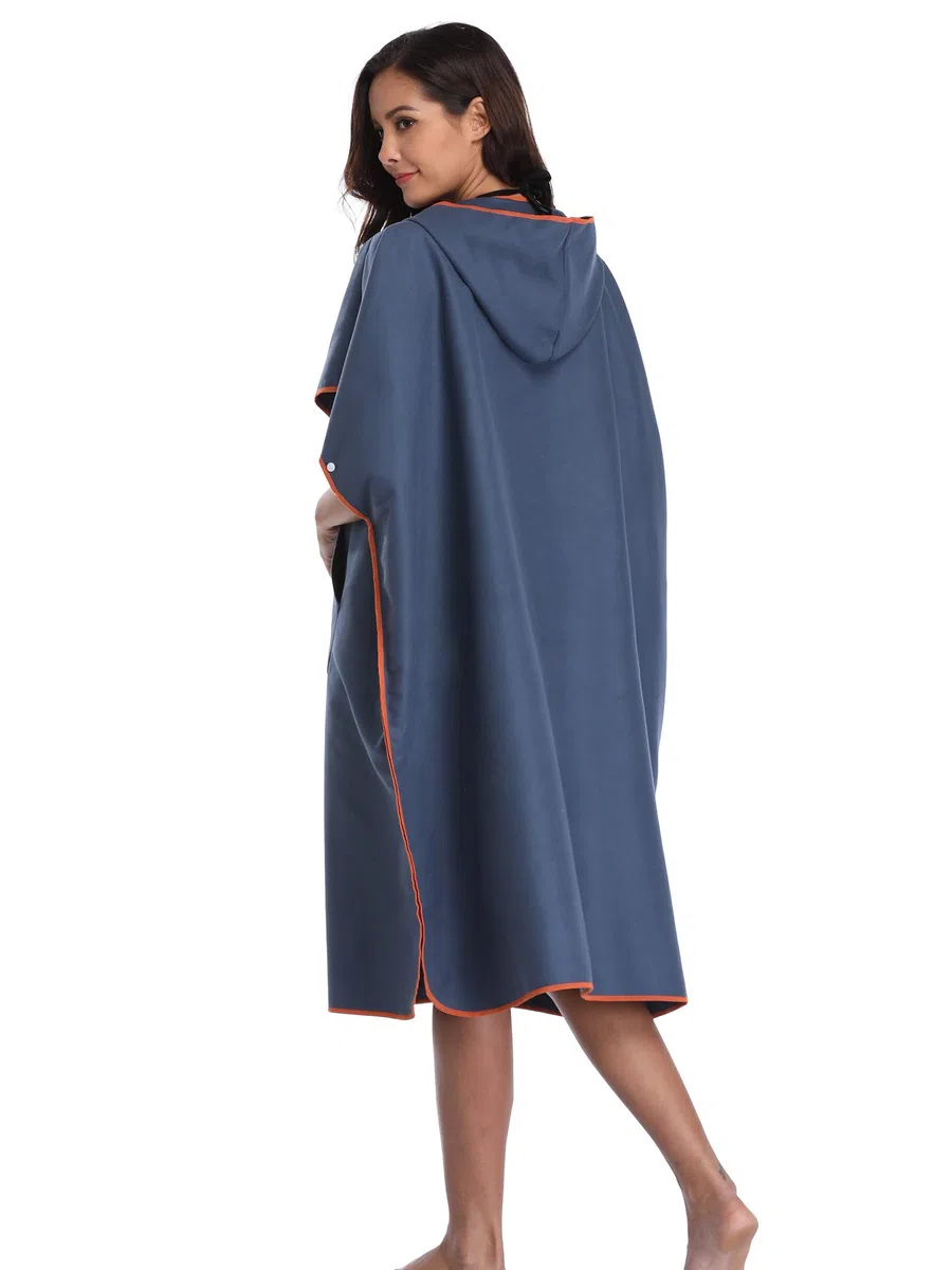 Serviette en Robe Poncho avec Capuche en Microfibre Changement Peignoir de Bain Serviette de Poncho de Surf avec Capuche
