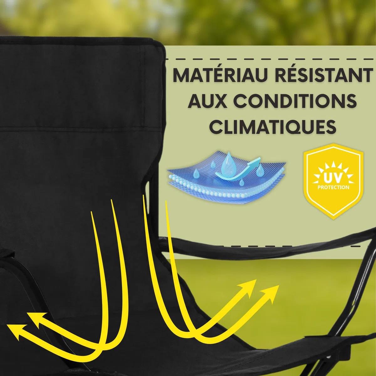 SPRINGOS Ensemble Camping 3 Pièces Noir – Table Pliante + 2 Chaises avec Accoudoirs et Porte-Gobelet, 4,8 kg, Charge 100 kg – Pêche Festival Jardin