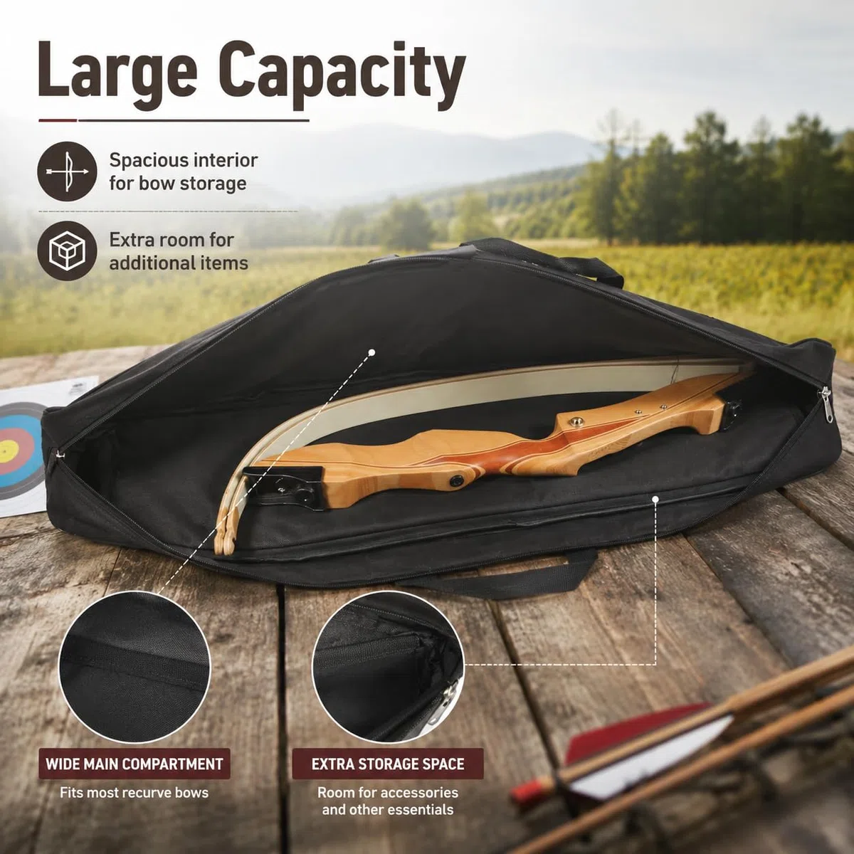 Étui à Archet recourbé avec bandoulière réglable – Sac de Rangement rembourré pour archets Traditionnels et de Chasse | Design résistant à l'eau pour tir à l'arc en Plein air