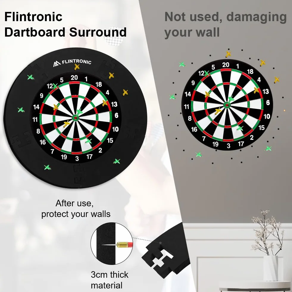 Flintronic Anneau Cible de Fléchettes de 45 CM, Jeu de Fléchettes Amovible, Protection Murale, EVA, Noir