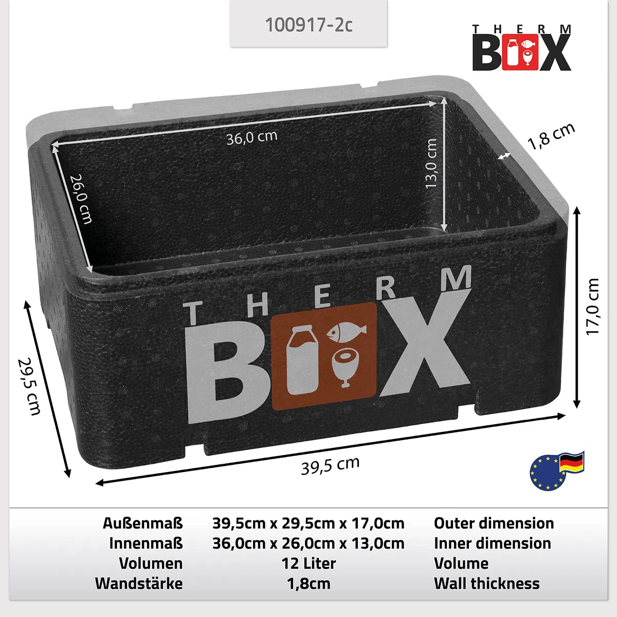 THERM BOX Grande boîte en polystyrène professionnelle avec bloc réfrigérant pour glacière, boîte de transport, récipient isotherme réutilisable