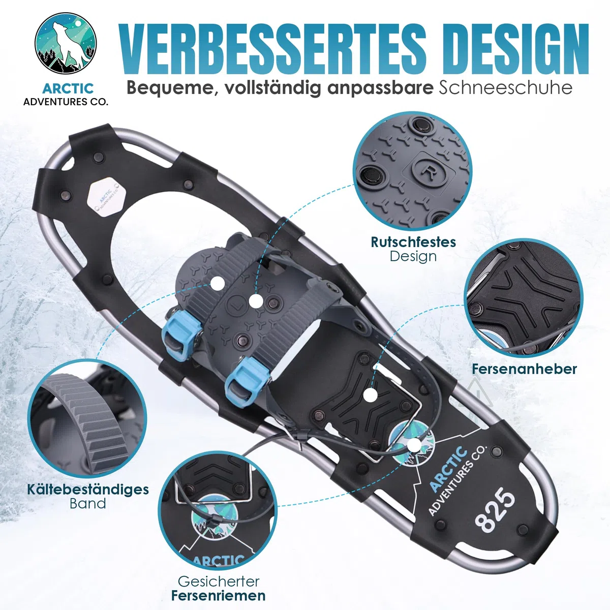 Raquettes de neige 3 en 1 pour homme et femme en aluminium avec tailles réglables et bâtons de trekking.