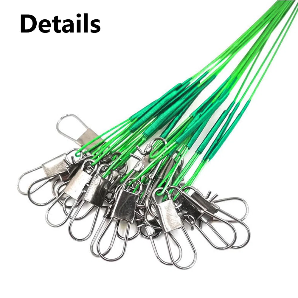Lot de 50 câbles de pêche en acier de 13,6 kg avec émerillons et boutons-pression pour brochet caché Ligne principale pour empêcher les poissons de mordre le brochet Ligne principale cachée pour