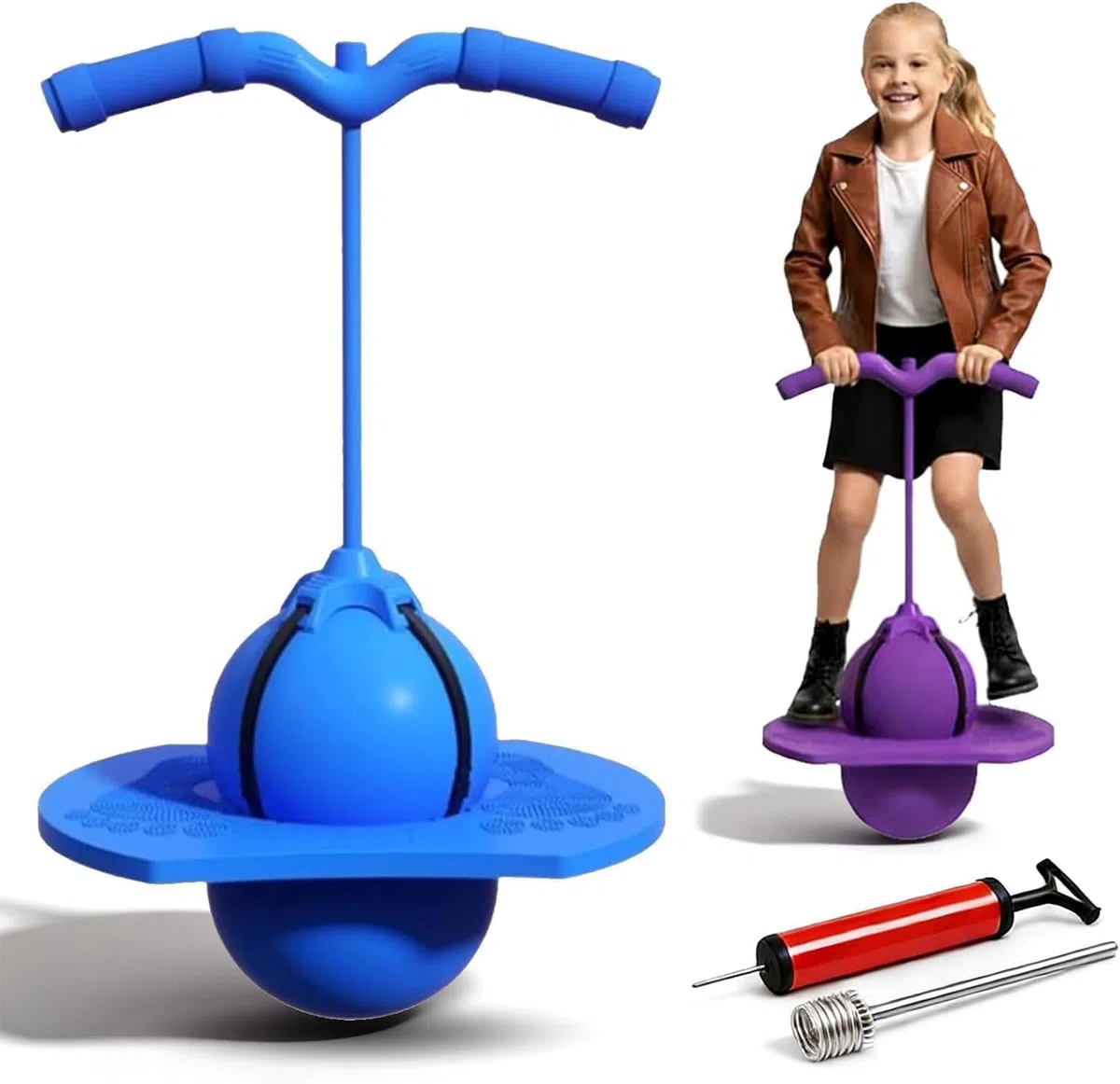 Générique Balle de Saut d'équilibre, Ballon Sauteur Pogo avec Poignée, Bâton Sauteur avec Repose-Pieds Antidérapants, Sûr et Amusant pour Intérieur et Extérieur (Bleu)