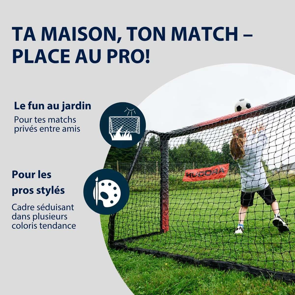 HUDORA But de Football Pro Tect Advanced – But avec Filet et enveloppe Tous Temps pour Enfants/Adultes – Montage Simple au Jardin – Cage de But avec Fermetures éclair et Bandes Velcro