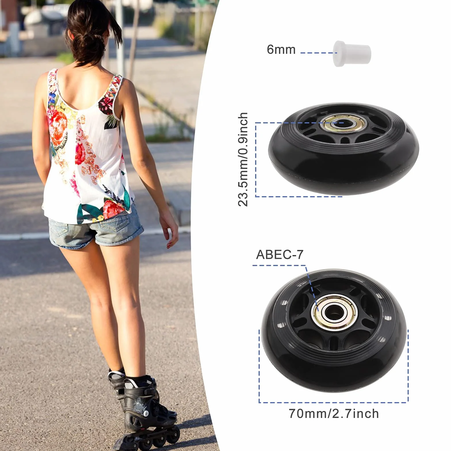 ECSiNG 8pcs Roues de Patinage 70mm 82A avec Roulement ABEC-7 608ZZ pour Garçons et Filles Équitation Récréative en Plein Air