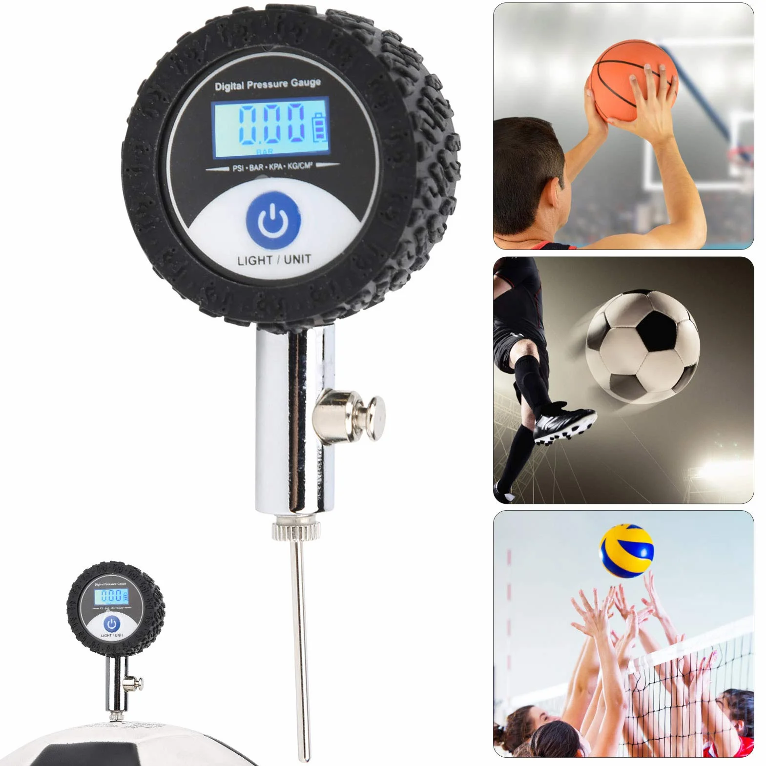 Manomètre Numérique à Bille en Métal avec Affichage Numérique, Baromètre Portable pour Ballon de Football idéal pour Basket-ball, Football, Volley-ball