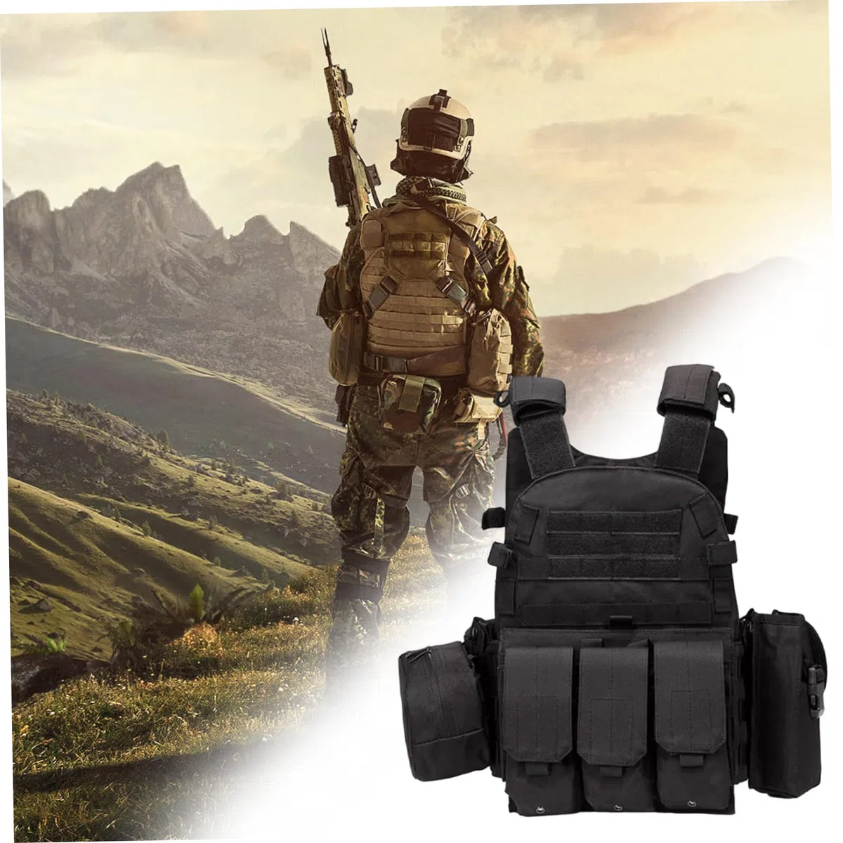 Gilet Airsoft, Porte-Plaque Molle Multifonctionnel-Gilet Respirant réglable pour l'extérieur, l'entraînement et la sécurité