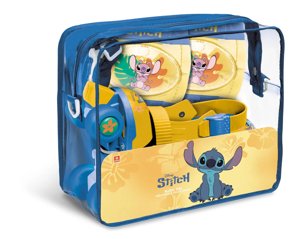Mondo Toys - Patins à roulettes réglables Stitch Disney pour Enfants - Taille du 22 au 29 - Ensemble Complet avec Sac Transparent, coudières et genouillères - 28832