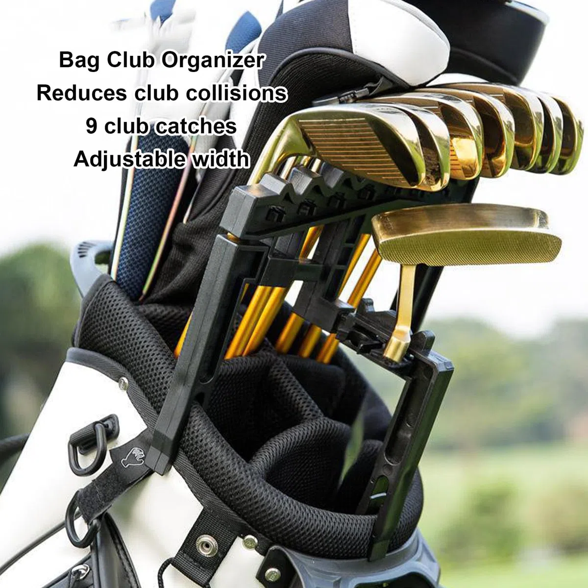 Organisateur de Sacs de Golf, Cadre réglable Portable avec 9 Emplacements Fixes pour Sac de Golf en intérieur ou en extérieur
