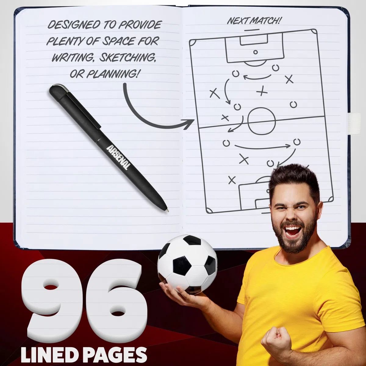 Arsenal F.C. Ensemble de papeterie avec carnet ligné et stylo à bille, fournitures de papeterie, fournitures de bureau, cadeaux de Noël pour homme
