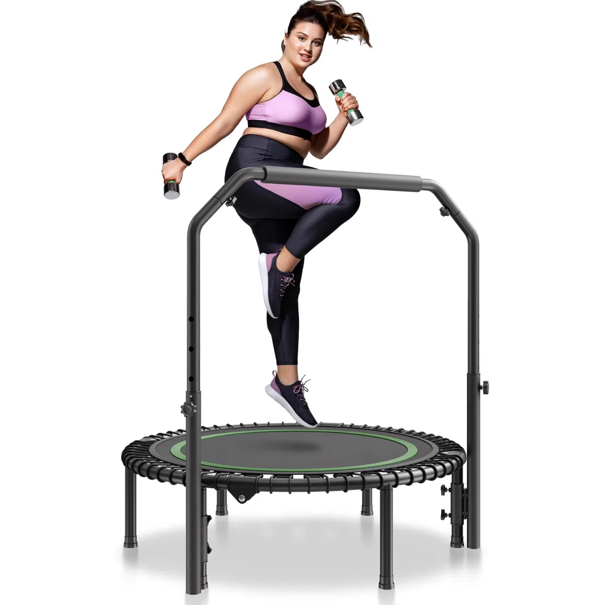 VEVOR Mini Trampoline Pliable, 1027 mm, Fitness rebounder, Charge Max. 150 kg, Stable et Silencieux avec poignée en Mousse réglable en Hauteur à 4 Niveaux, pour entraînement intérieur/Jardin Adultes