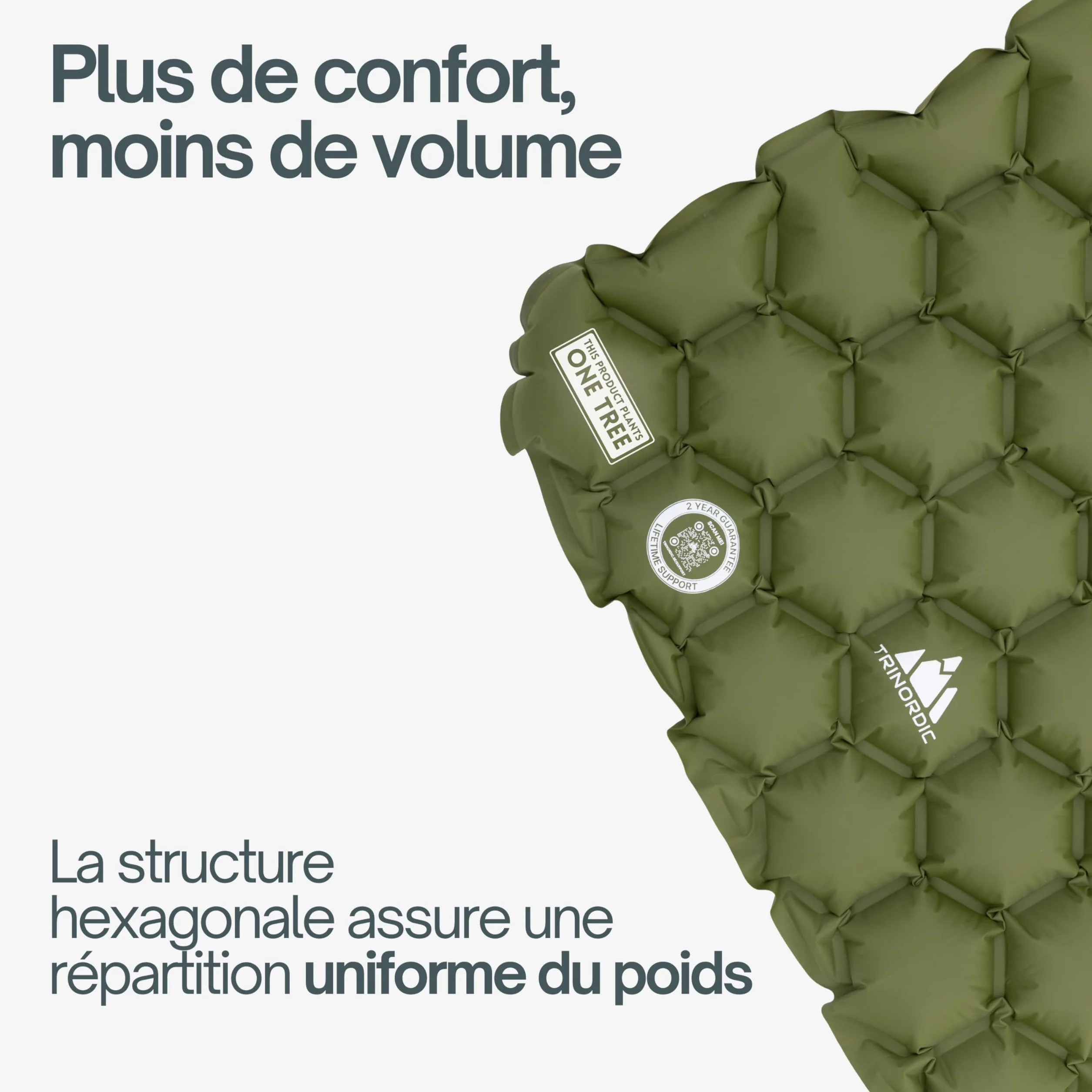 TRINORDIC – Matelas de camping ultraléger gonflable, pliable et léger, lit simple portable, pour randonnée, voyage, vert forêt