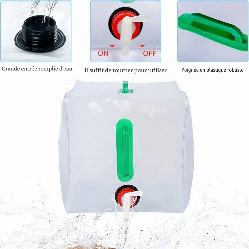 dellyy Bidon 20L, 2 Pièces Grande Capacité Bidon Pliant Eau avec Robinet, Reservoir Eau Pliable sans BPA, pour Camping Picnic