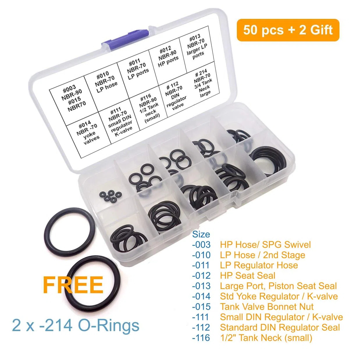 Kit de joints toriques de plongée 10 tailles 50 pièces Full Set de joints toriques