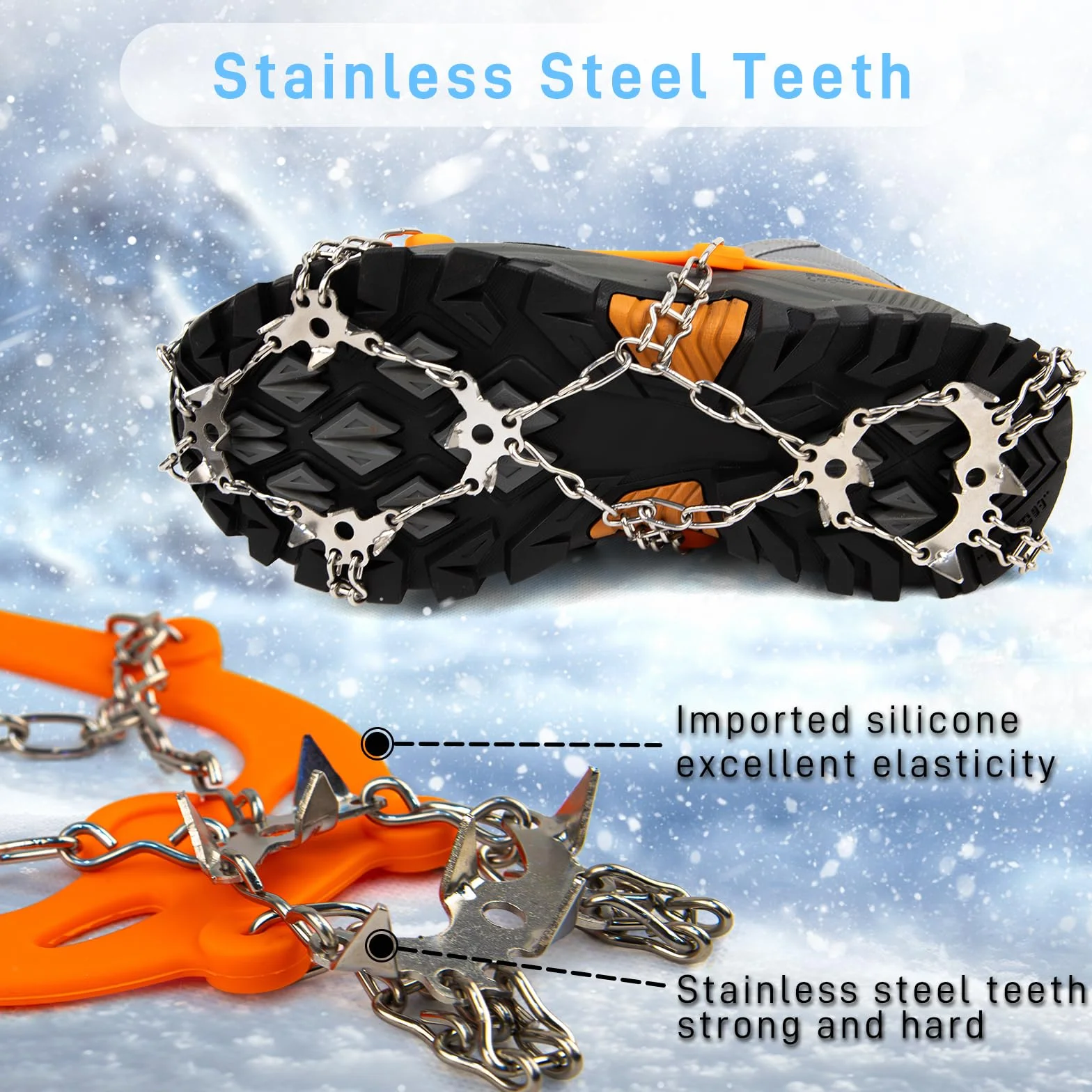 Vdealen Crampon pour Chaussures de Randonnée Antidérapent avec 19 Crampons Inoxydable Crampons pour la Marche, pour Neige Activités Le Jogging, l'escalade et la Trail