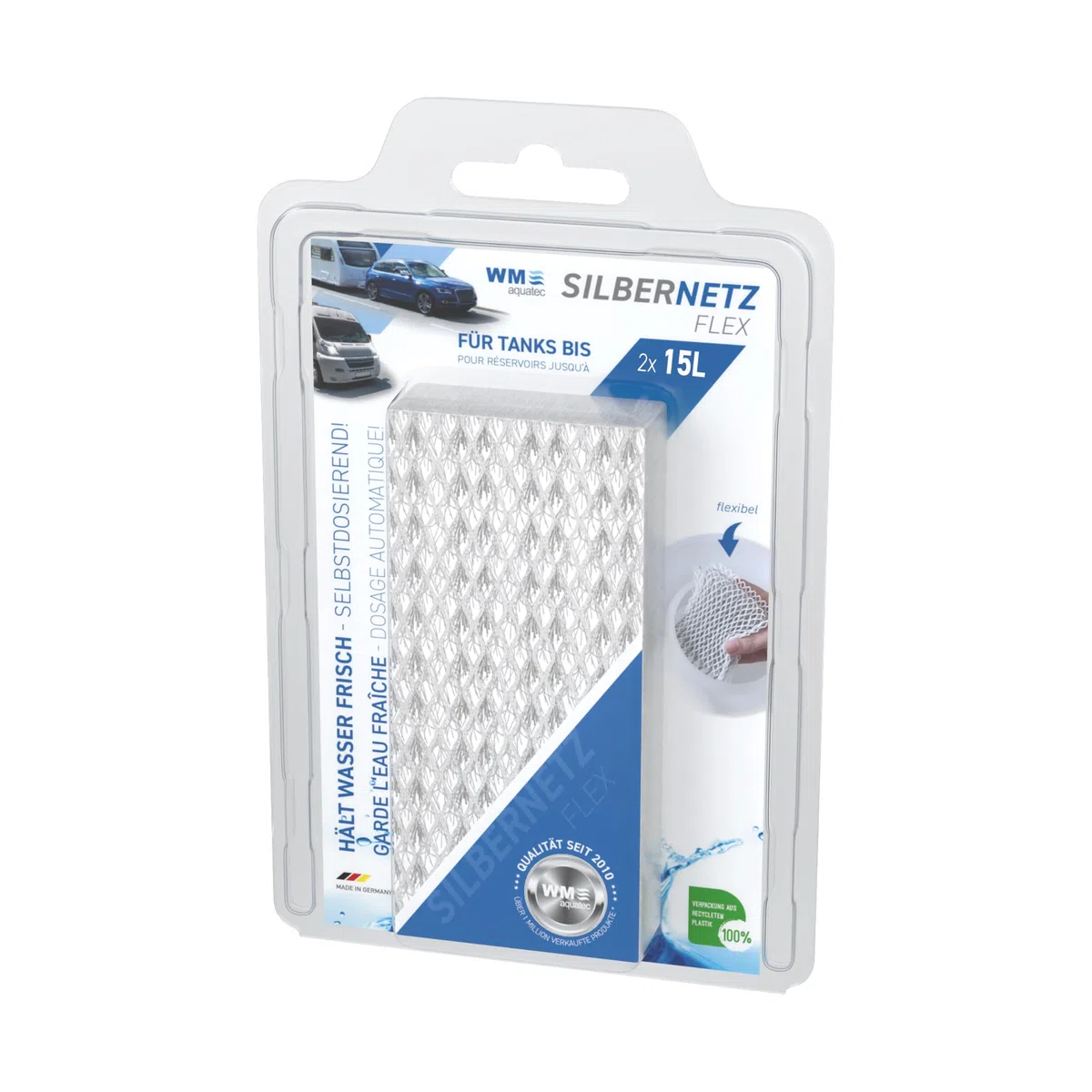 WM aquatec Silbernetz Flex STSN-15-2 | Conservation d'eau pour réservoirs jusqu'à 15L chacun | Conserve jusqu'à 750L d'eau grâce à l'ajout automatique d'ions d'argent purs | Fabriqué en Allemagne