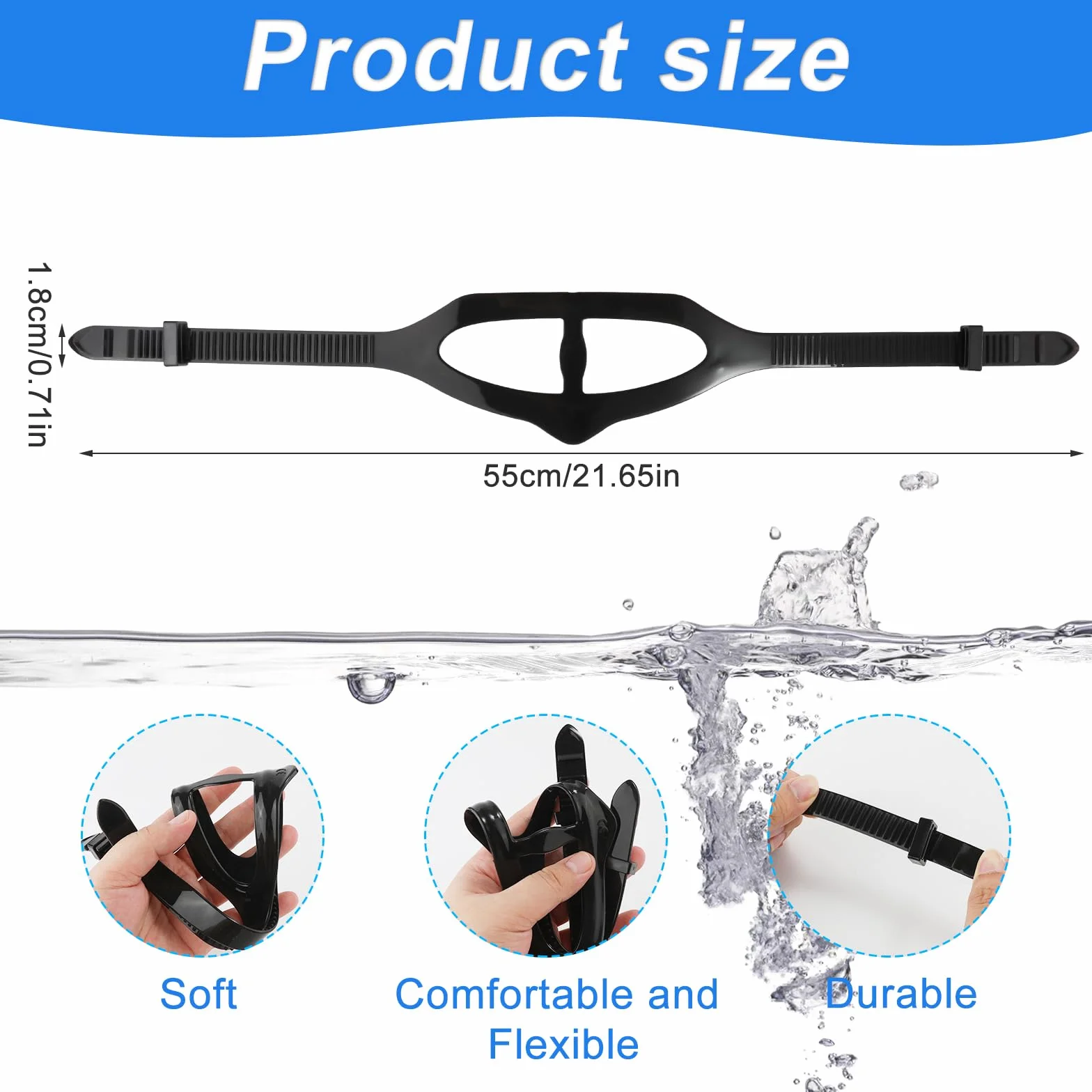 XIHIRCD 2pcs Sangle Masque Plongée, Sangle Masque Plongée Sangle de Masque de Snorkeling Remplacement Sangle de Masque en Silicone Universelle pour Plongée Natation Snorkeling(Noir)