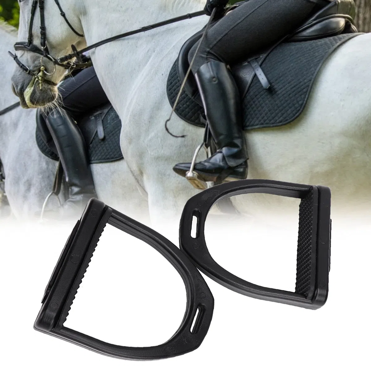 Fdit 2pcs étrier de Cheval étriers en Plastique de Haute résistance étriers d'équitation de sécurité étriers équestres antidérapants pour Selle(L)