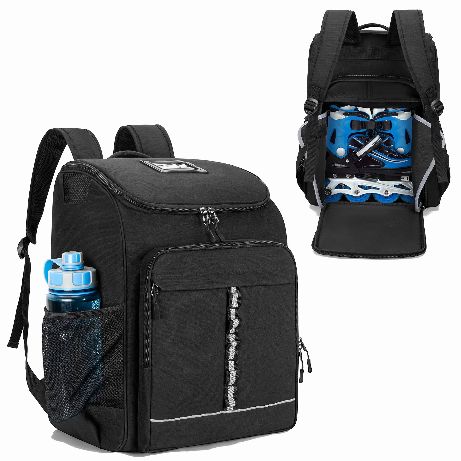 GOBUROS Sac de Patinage à roulettes pour Patins à Glace, Sac à roulettes avec Poche Supérieure pour Casque, Sac à Dos avec Bandoulière Rembourrée Réglable pour Équipement de Patins-Version Améliorée