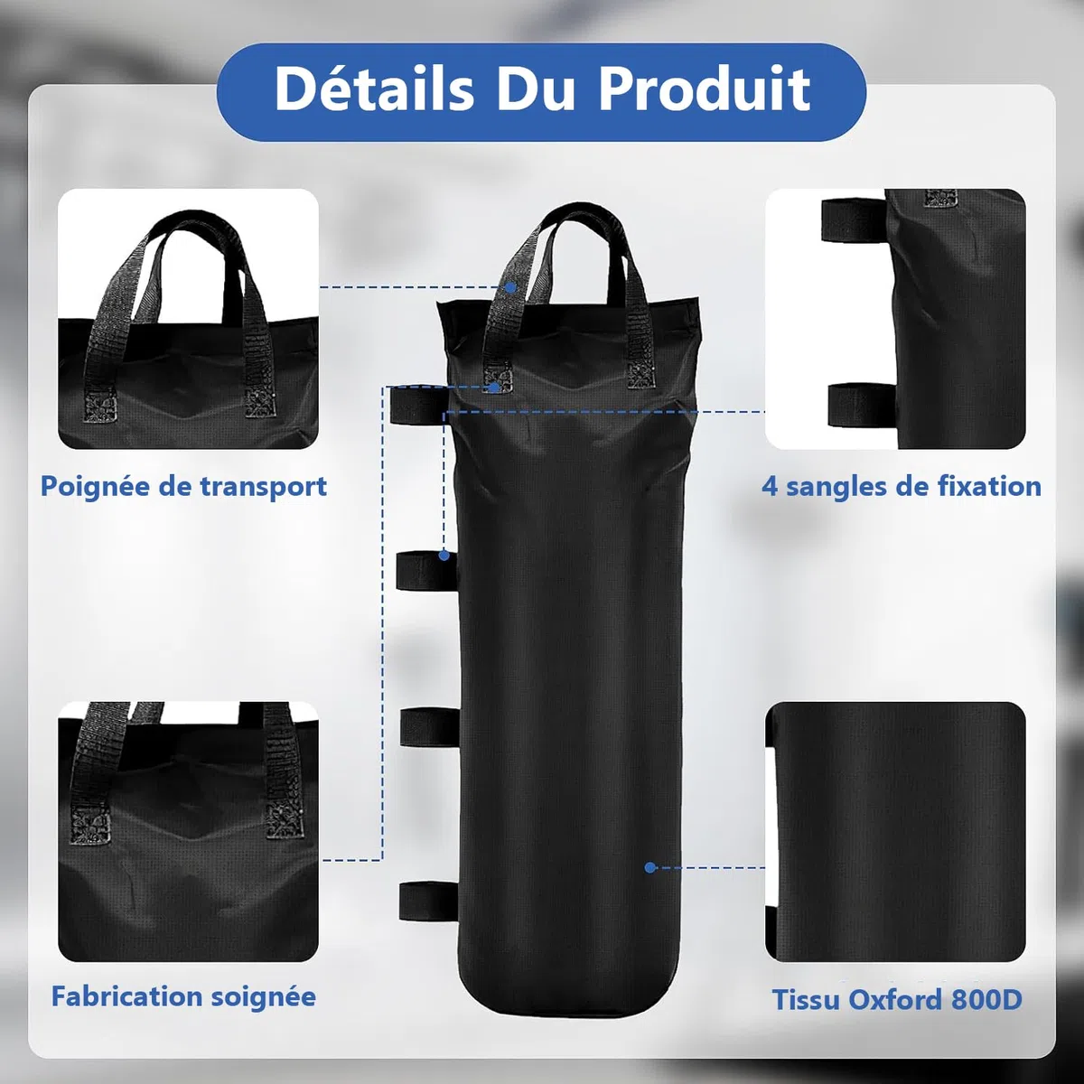 Lot de 12 Sacs de Lestage pour Tonnelle, Sacs de Sable en Tissu Oxford 800D, Capacité Totale 120 kg, Poids de Fixation Résistant pour Barnum, Tente de Jardin, Parasol Déporté et Trampoline