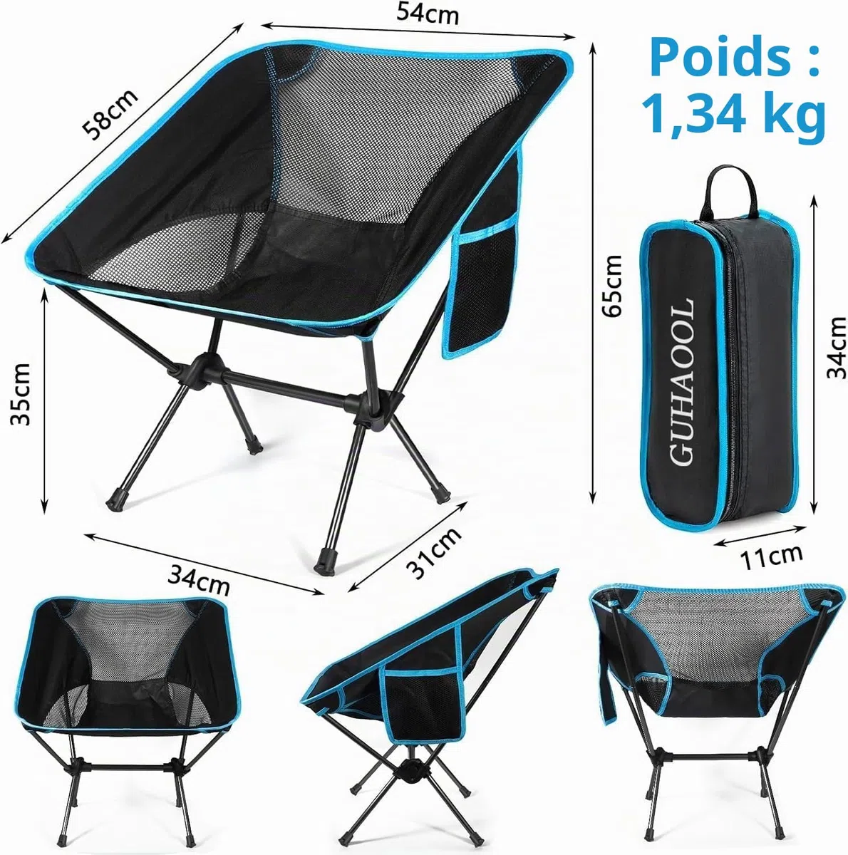 Chaise de Camping Pliable, Chaise Pliante Portable Légère avec Sac de Transport, Charge Maximale 120kg, Ultra Légère Chaise de Plage Pliable pour Les Voyages, Randonnée, Camping, Pique-Nique