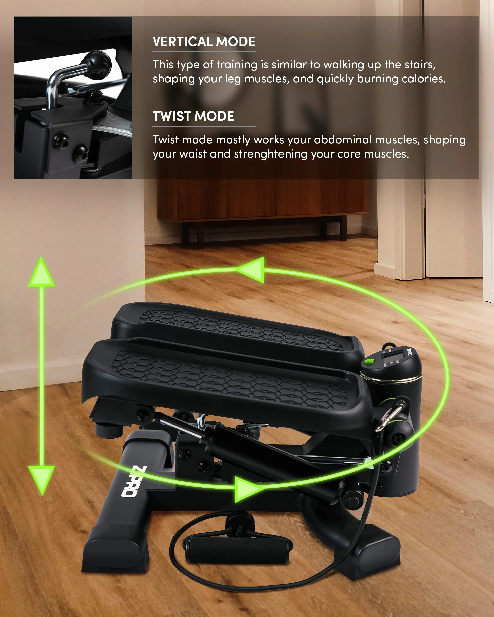 ZIPRO Roam Stepper Mini Appareil de Fitness INCL. Ordinateur d'entraînement LCD avec de Nombreuses Fonctions Entraînement de Fitness pour la Maison Vélo d'appartement, Noir