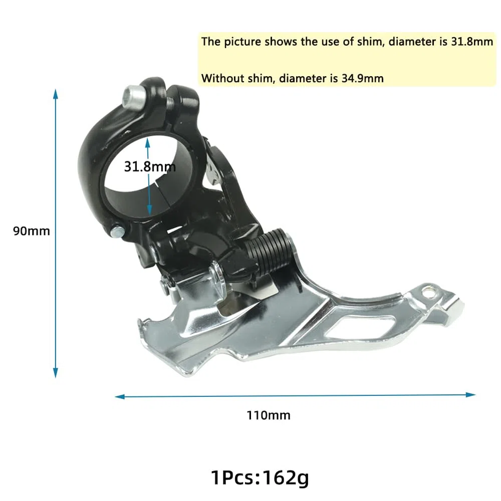 CYSKY Dérailleur Avant VTT 3 Plateaux, Compatible avec Les Routages Supérieurs ou Inférieurs, Supporte Les Diamètres de Tube de Selle de 31,8mm/34,9mm pour VTT