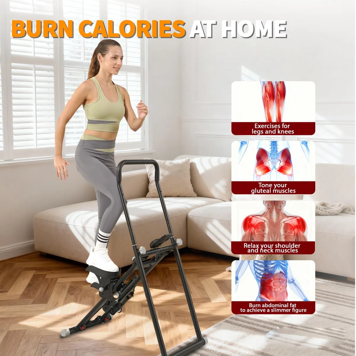 Stepper d’Escalier Pliable，Stepper Fitness pour la Maison，Guidon et pédales réglables,Écran LCD,avec Support de téléphone,Charge 120KG
