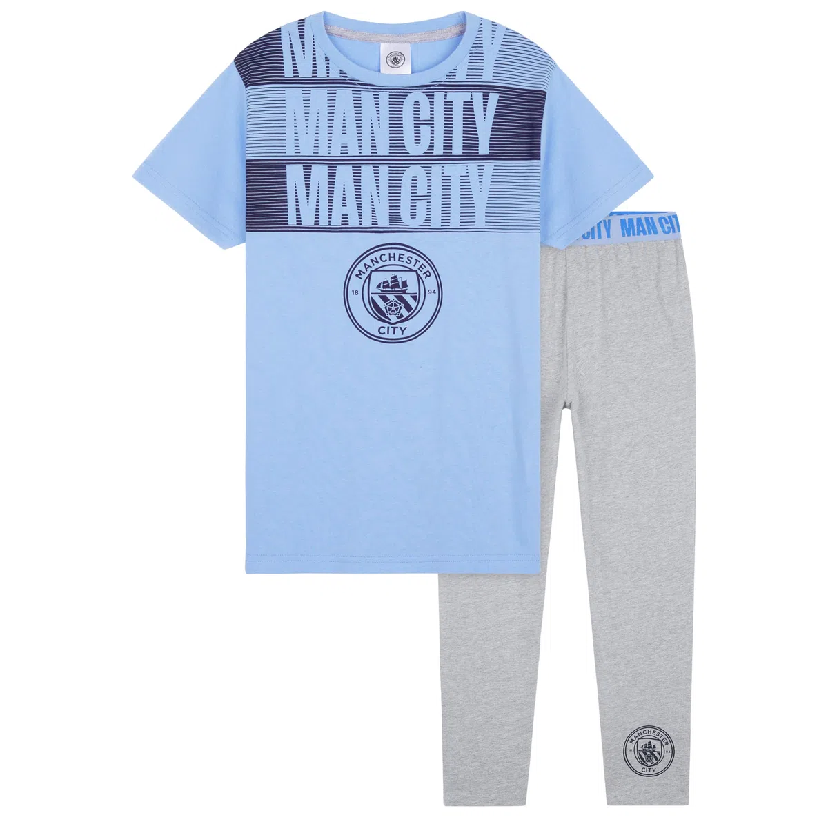 MANCHESTER CITY FC Pyjama Garçon - Confortable Vêtement de Nuit - Cadeau Enfant (Bleu/Gris, 13-14 Ans)