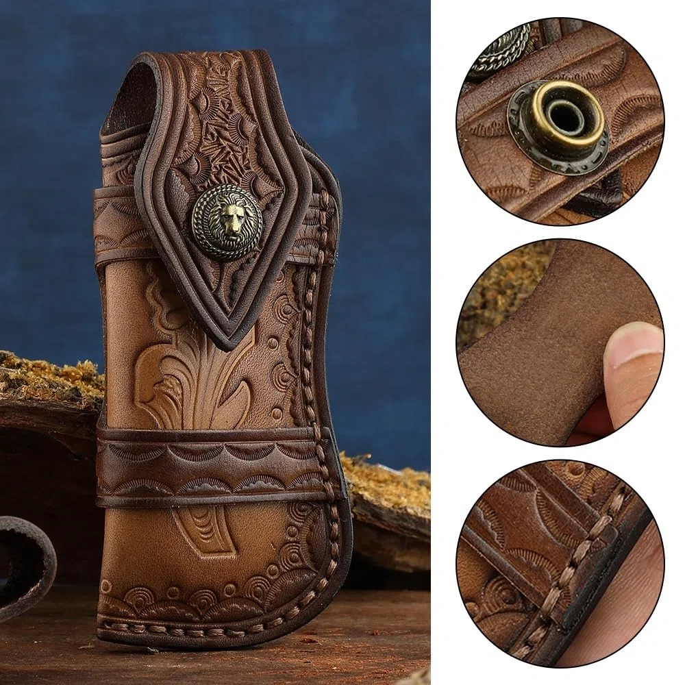 Etui en Cuir 4"-5" pour Couteau Pliant - Gaine Vintage avec Boucle de Ceinture pour Camping, Chasse (sans Couteau)