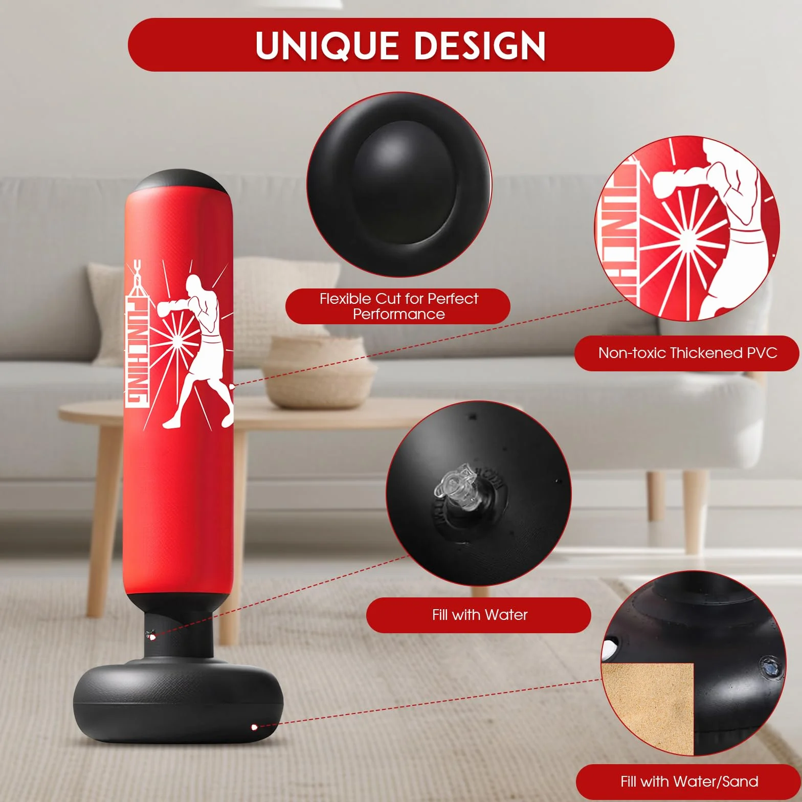 Qoosea Sac de Boxe Gonflable pour Enfants, 160cm Sac de Frappe sur Pied, Punching Ball avec Gants Formation avec Gants de Boxe, Cadeau Parfait pour Garçons et Filles 3 à 12 Ans