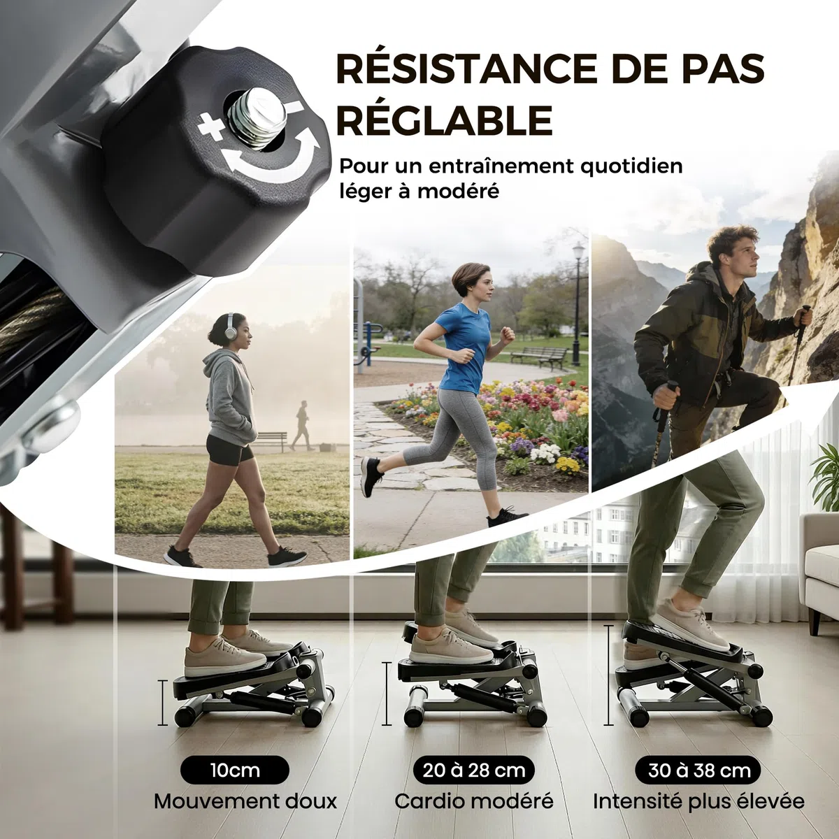Niceday Mini Stepper 2-en-1 Silencieux - Appareil Fitness Hydraulique avec Bandes de Résistance & Écran LCD. 100% Pré-assemblé (Zéro Montage), Compact pour Appartement (Max 100 kg)