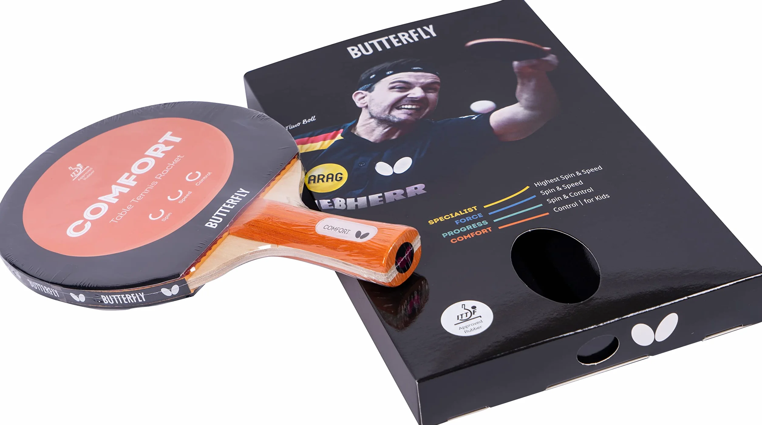 BUTTERFLY Raquette de Tenis de Table Comfort | Raquette de Tenis de Table Professionnelle pour débutants et Joueurs confirmés | Revêtements homologués ITTF Noir/Rouge | Surface adhérente