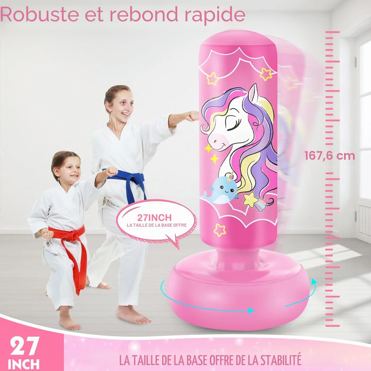 NZQXJXZ Sac de Frappe Gonflable pour Enfants, Sac de Boxe sur Pied, pour Les Enfants, Les Garçons, Les Filles, Set de Boxe pour Pratiquer Le Karaté, Le Taekwondo et Le MMA