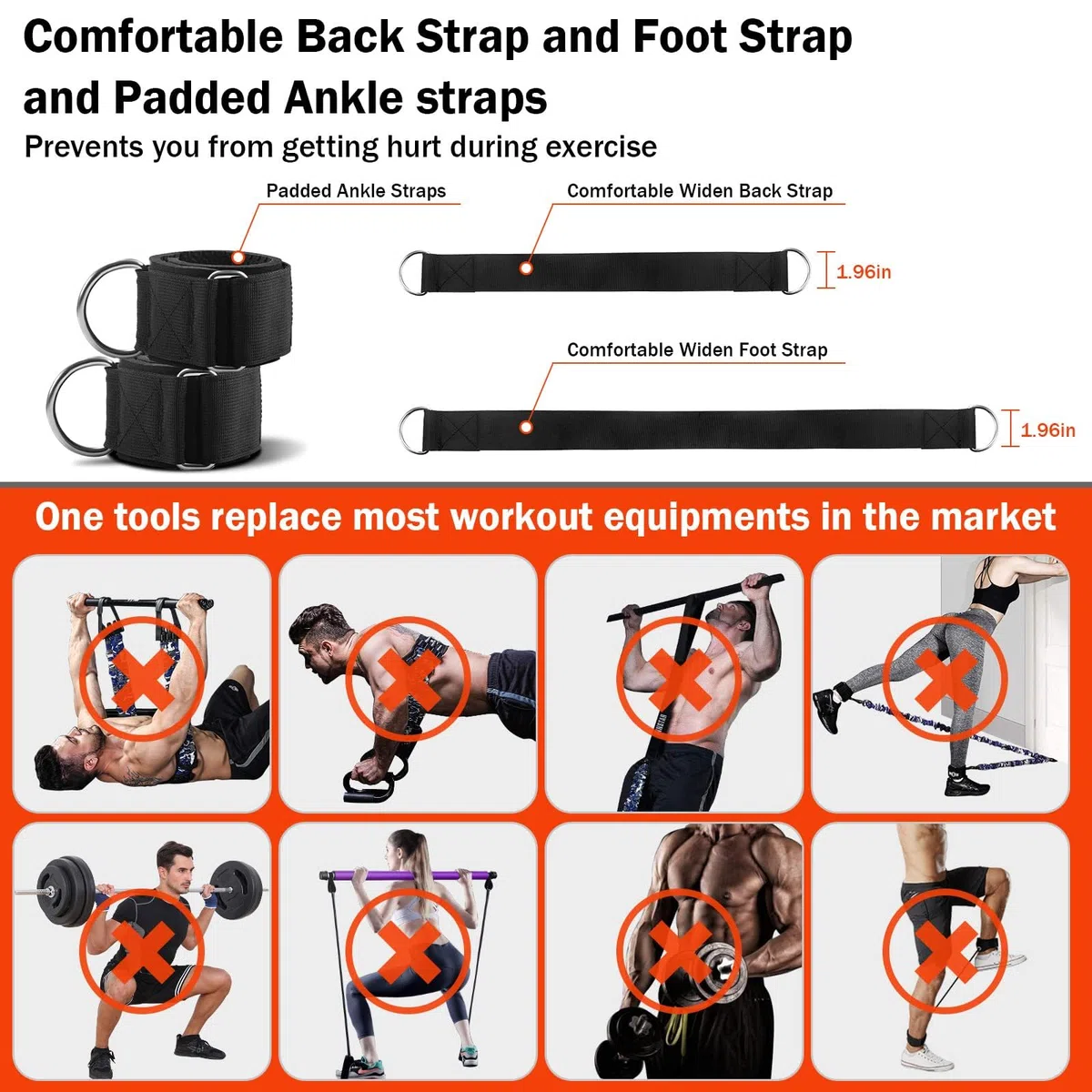 DASKING Appareil de fitness portable pour la maison avec 8 bandes de résistance empilables incassables, ensemble de barres de gymnastique pour la maison - Barre amovible 227 kg 2 en 1 avec rubans, appareil d'entraînement complet du corps.