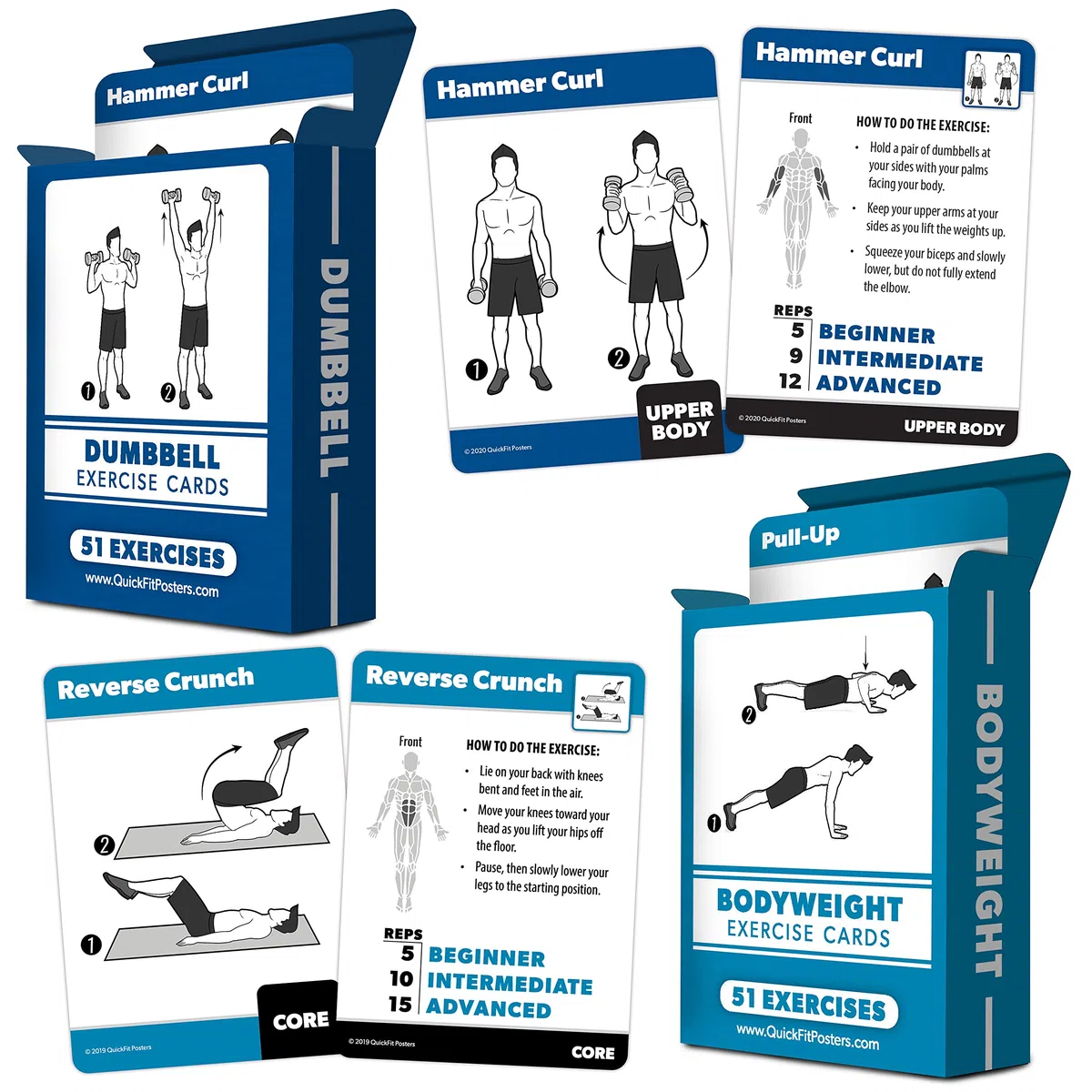 Palace Learning Lot de 2 cartes d'entraînement pour poids corporel et haltères – Plus de 100 exercices