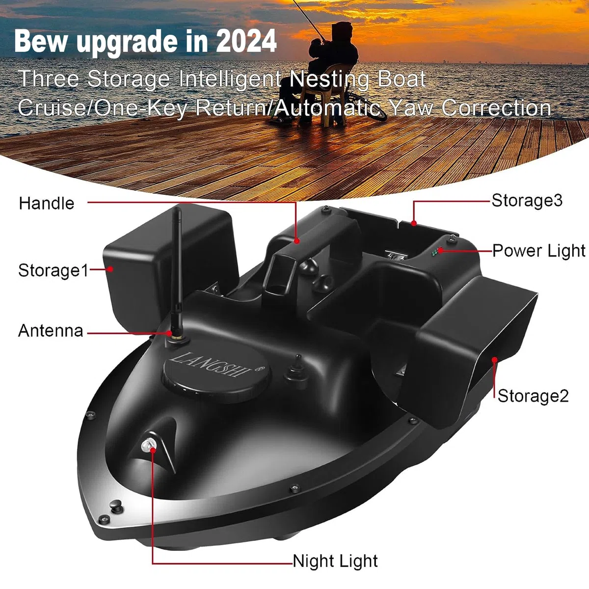 Appât De Pêche Bateau RC Bateau 500M Distance GPS Bait Boat GPS Postion Auto Croisière Télécommande Appât De Pêche Bateau avec Double Motors,12000mAh