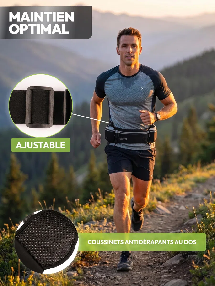 Ceinture Running Hydratation Course a Pied, Sac Banane Porte Gourde, Bouteille Accessoires Etanche Réfléchissant pour Trail Jogging Footing Randonnée Vélo