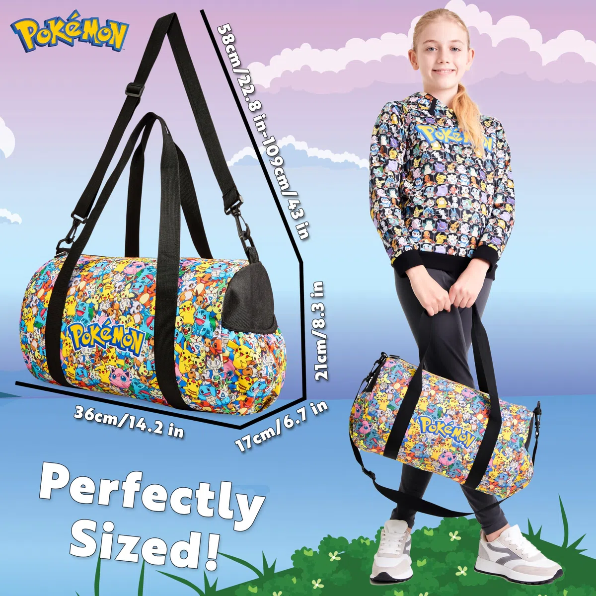 Pokemon Sac de Sport Enfant, Sac de Gym, Sac Piscine, Sac de Foot Enfant Garcon Fille, Sacs de Sport pour Enfant, Sac de Voyage, Idée Cadeau pour Fan de Pokemon Accessoire Officiel (Multi)