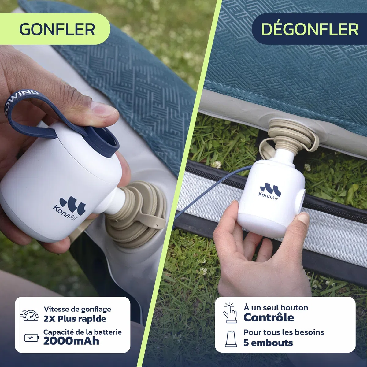 Woowind Pompe à Air Électrique, Pompe à Matelas Pneumatique sans Fil pour Flotteurs de Piscine, Anneaux de Natation, Lit Pneumatique, Canapé Pneumatique, Alimentée par Batterie Rechargeable