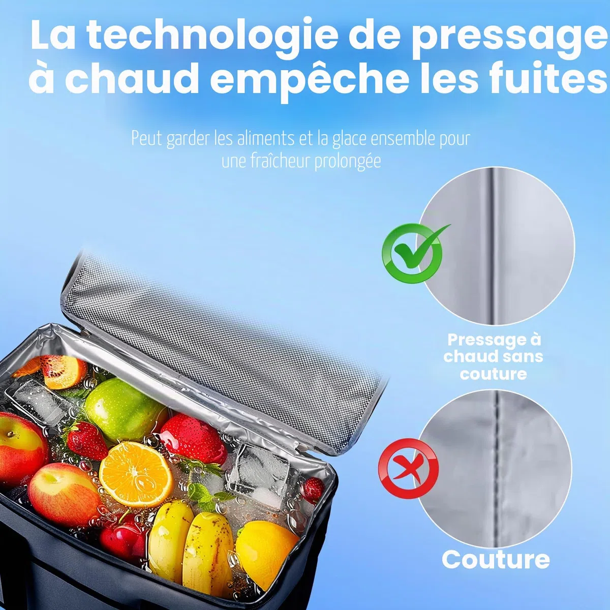 Grand sac isotherme pliable pour l'extérieur - 35 l - 60 Can - Sac isotherme pour boissons et boissons - Pour excursions, pique-niques, camping, randonnée, plage, voyages