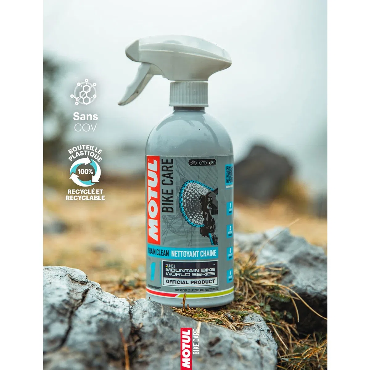 Motul - Nettoyant Chaîne VTT en Spray - Dégraissant Sans Solvant - Protège et Prépare à la Lubrification - Compatible Toutes Chaînes - Sans COV - Bike Care Chain Clean Off Road - 500 ml