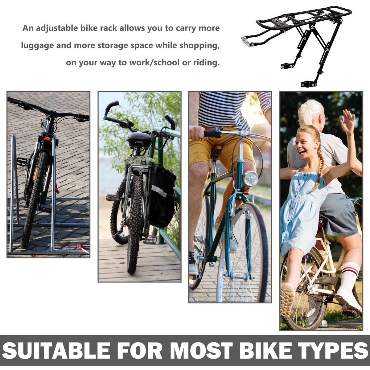 Porte-bagages universel pour vélo, réglable pour 24-29 pouces, capacité maximale de 35 kg