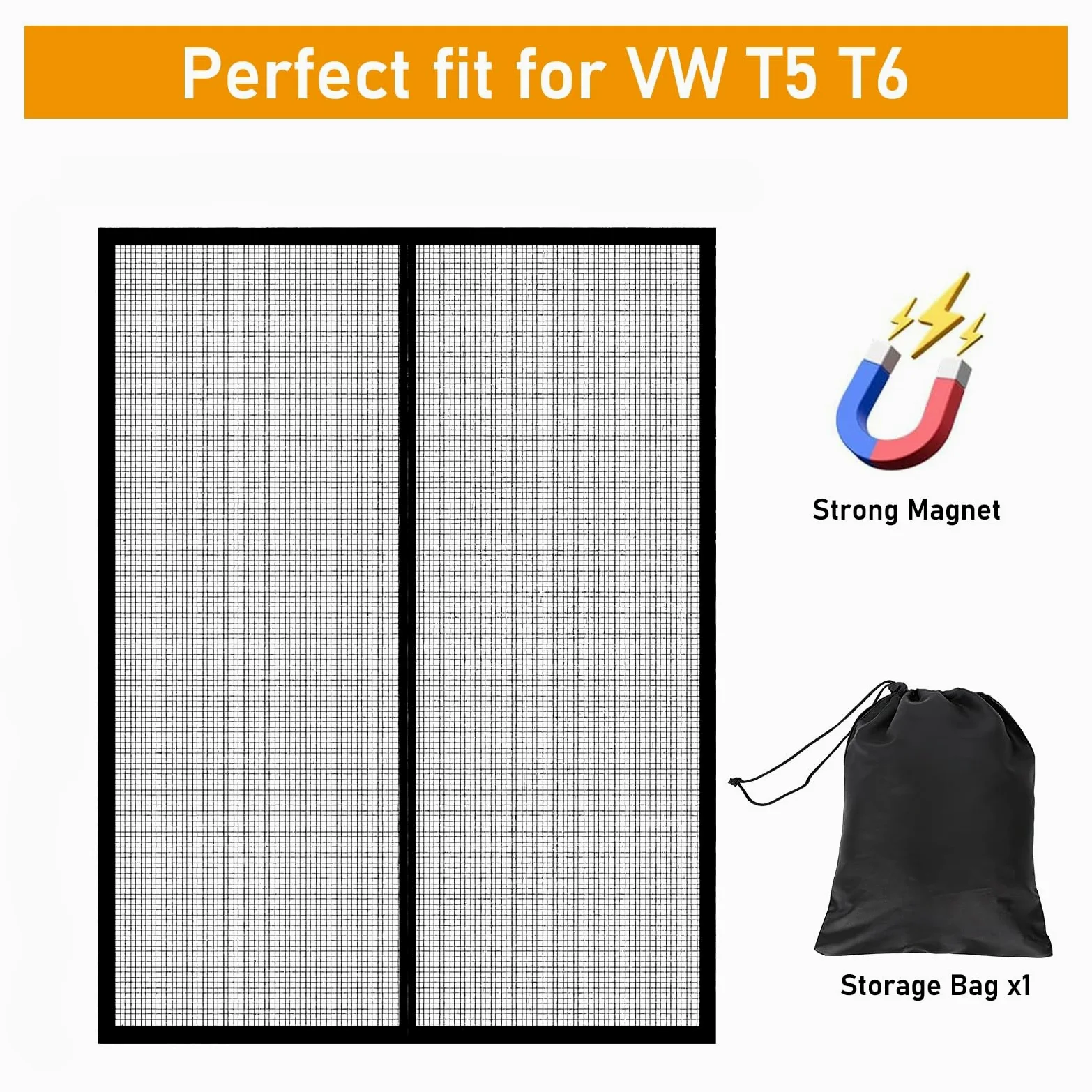 Moustiquaire Magnétique pour VW T5 T6 Porte Coulissante, Fermeture Magnétique Centrale pour Moustiquaire Camping Car, Filet d'ombrage de Porte Latérale Camping Protection Solaire