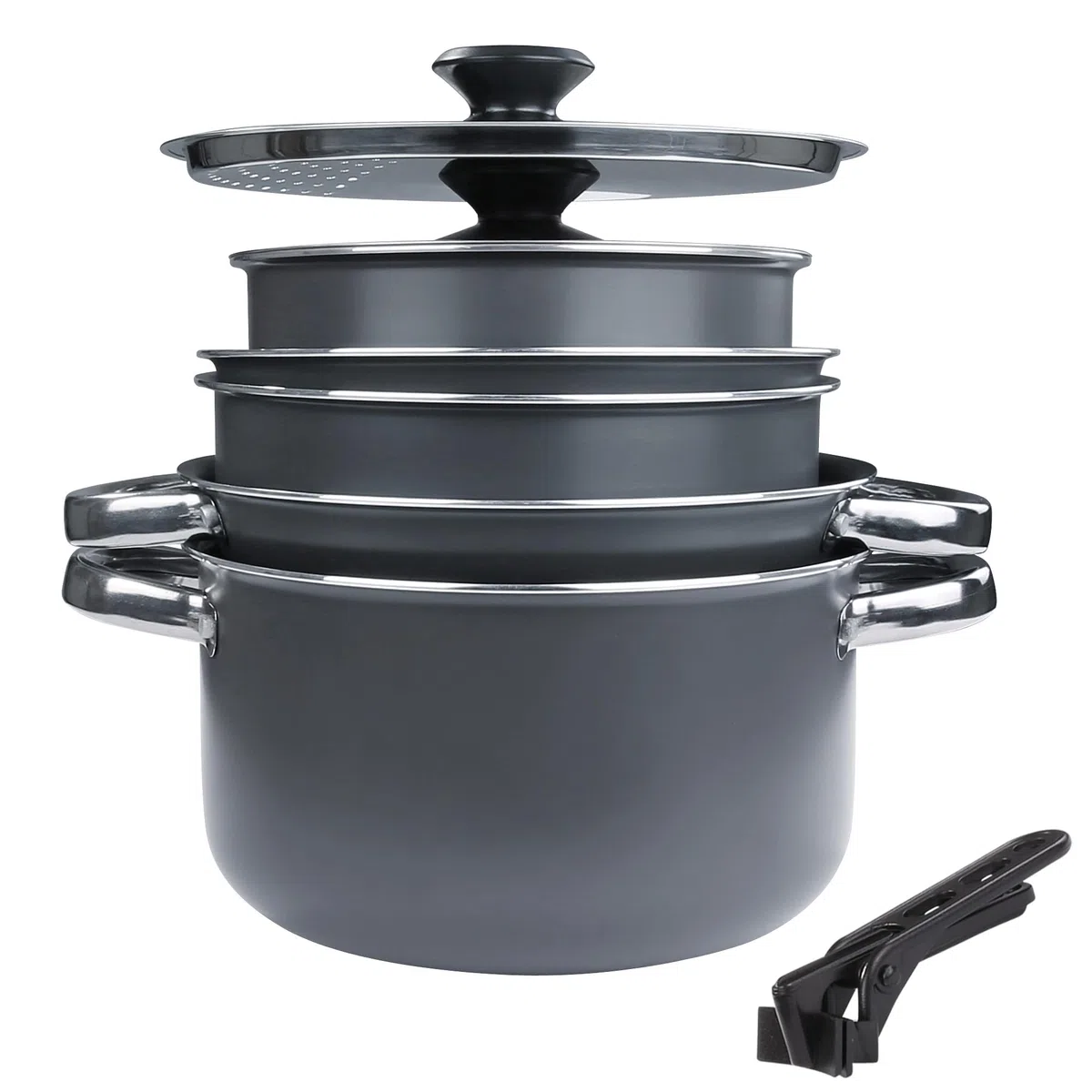 your GEAR Ranger Family Batterie de cuisine de camping 9 pièces en aluminium – Batterie de cuisine d'extérieur empilable avec revêtement antiadhésif – Batterie de cuisine de camping pour 6 personnes