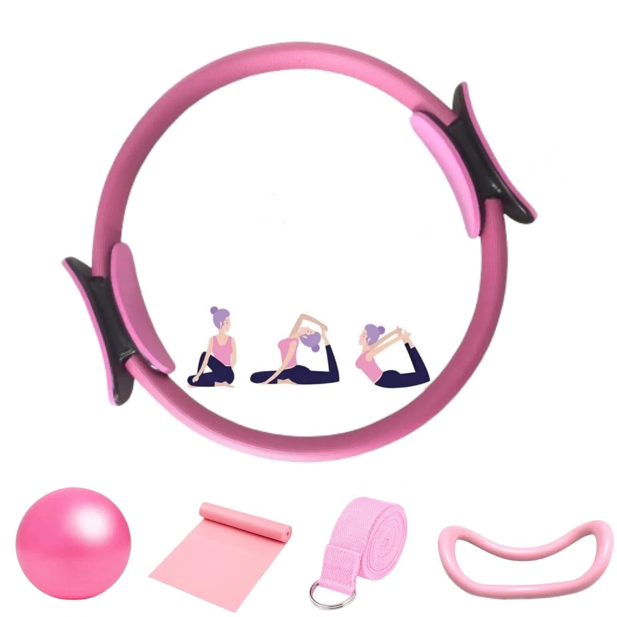 Ensemble d'anneaux de Pilates, kit essentiel de Pilates pour le fitness, pilates kit,anneau de support de ballon de yoga, anneau de cercle de Pilates pour équipement de fitness et d'exercice (violet)