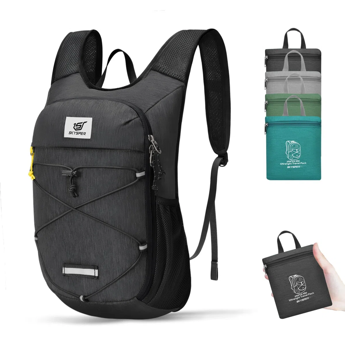SKYSPER Sac à dos Pliable Léger 10L, Sac à dos Randonnée Petit Sac a Dos Homme Femme pour Voyage Loisir Velo Sport