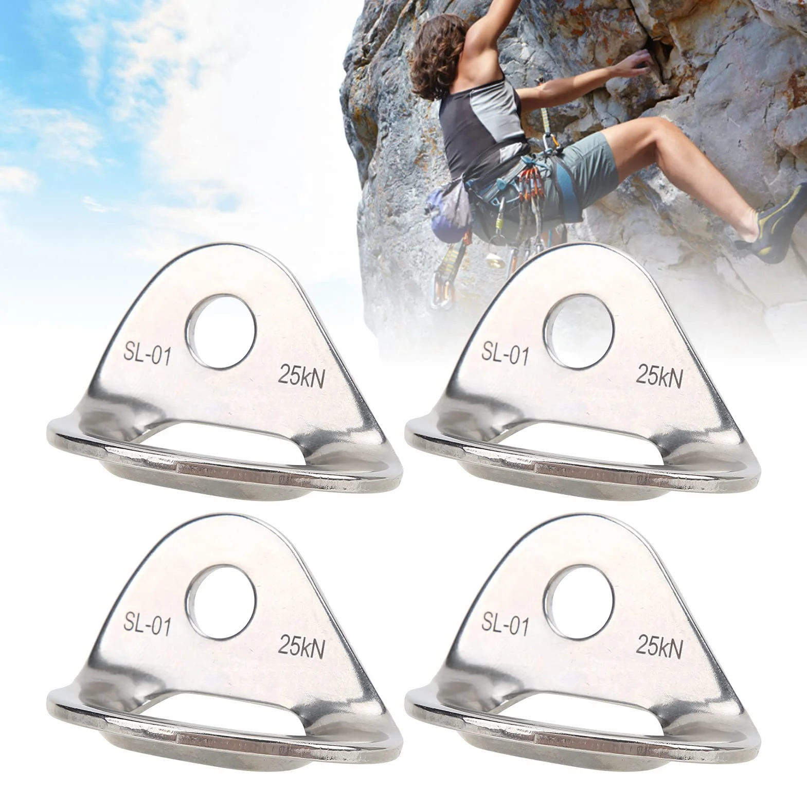 4 PCS Cintre d'escalade 25KN, Connecteur d'ancrage d'escalade, Pitons d'escalade en Acier Inoxydable, Boulons De Suspension De Roche, Accessoires d'escalade pour Le Travail Aérien