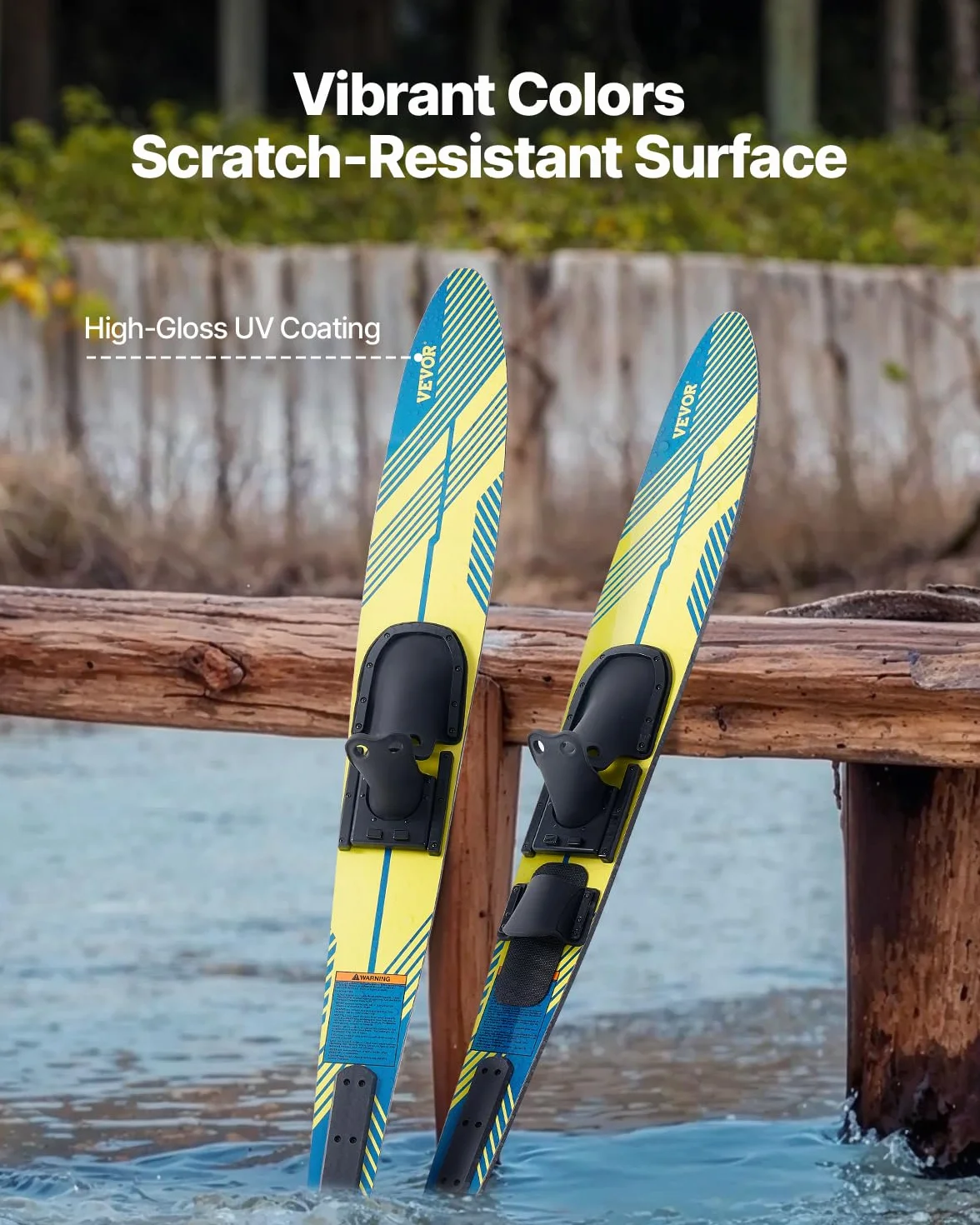 VEVOR Combo Skis Nautiques 150 cm, Matériels de Ski Nautique pour Adultes avec Fixations Réglables X-7 en Fer à Cheval et Plaque d'orteil Arrière Rembourrée, Revêtement UV Brillant, Sport sur l'eau